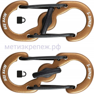 Карабин алюминиевый с блокировкой Nite Ize S-Biner MicroLock LSBMA-29BG-2R6, 2 шт, коричневый