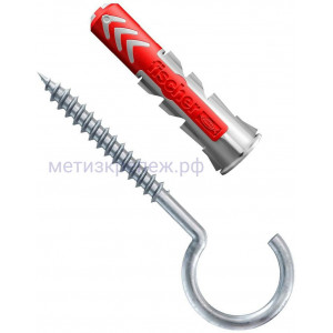 Дюбель 10х50 с круглым крючком RH G Fischer DUOPOWER K NV 535483, нейлон, 2 штуки в блистере