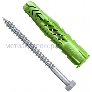 Универсальный дюбель UX 10х60 RS с кромкой и винтом Fischer 532700, зелёный нейлон, 4 шт в блистере