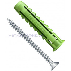 Дюбель SX Green 8x40 S Fischer 532718 с кромкой и потайным шурупом, зелёный нейлон, 10 шт в блистере