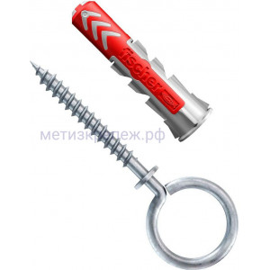 Дюбель 8х40 с рым-крюком OH Fischer DUOPOWER K NV 535006, нейлон, 2 штуки в блистере