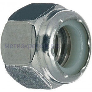 Гайка дюймовая 3/8"-16 UNC с нейлоновой вставкой DIN 985 (NU series, усиленная), оцинкованная сталь