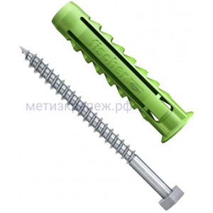 Дюбель SX Green 12x60 S Fischer 532723 с кромкой и шестигранным винтом, зелёный нейлон, 3 шт в блистере