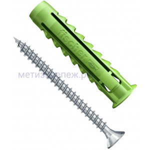 Дюбель SX Green 8x40 S Fischer 524867 с кромкой и потайным шурупом, зелёный нейлон