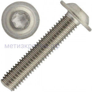 Винт М10х16 TORX50 с полукруглой головкой и фланцем DIN 7380-2, нержавеющая сталь А2
