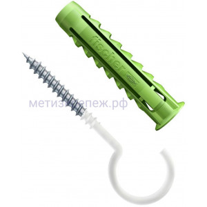 Дюбель SX Green 6x30 RH Fischer 532724 с кромкой и круглым крюком, зелёный нейлон, 4 шт в блистере